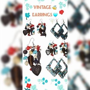 📣Vintage 90s Beaded Bohemian Tribal Earrings Dangle Wire 🐠 🩵 ❤️‍🔥 🍂 2 Pair
